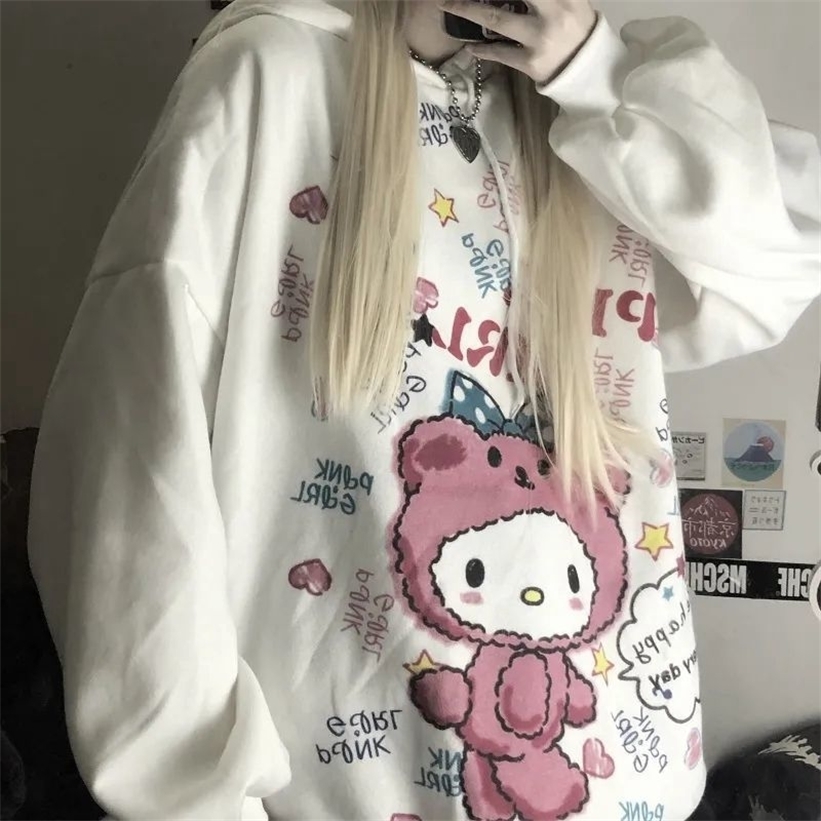 HOUZHOU Anime Hoodie Women Autumn Kawaii Fashion Sweatshirt Women Korean Long Sleeve Print Tops Vintage Oversized Cute Hoodie 201212
