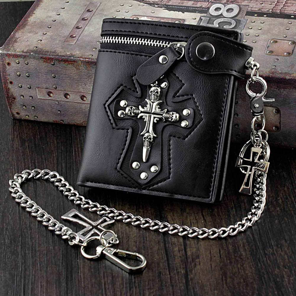 Mens Gothic Cross Clasp Leather Wallet with Antique Biker Chain Black, Red;black
Mens Gothic Cross Clasp Leather Wallet with Antique Biker Chain Black, Red;black
