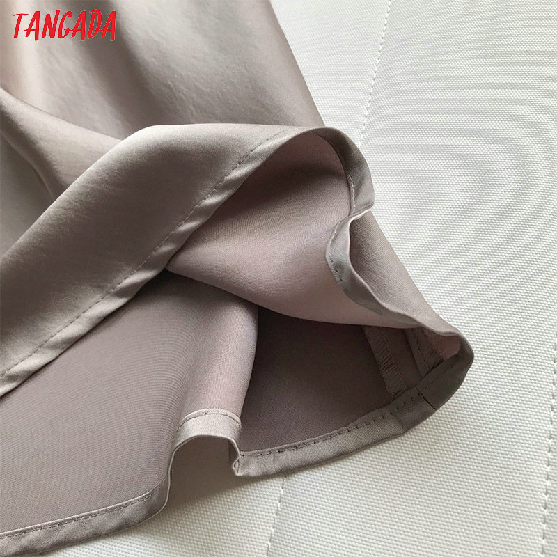 Tangada women solid A-line midi skirt faldas mujer vintage side zipper office ladies kirts high quality ASF42 210309