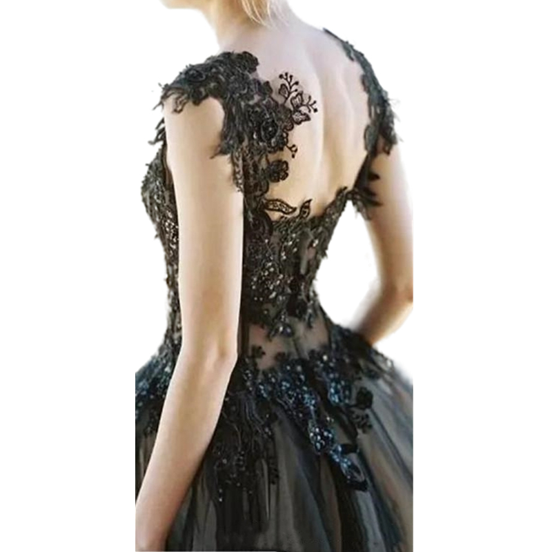 Vintage Black A Line Wedding Dresses Gothic Bridal Gowns Appliques Lace Beads Sexy Open Back Straps Corset Plus Size Bride Dress 2022 Vestidos De Novi