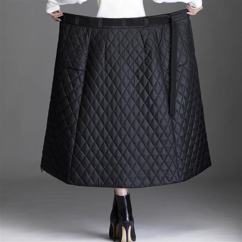 Skirts Autumn And Winter Women's Thick Warm Down Cotton Short Skirt Mid-length Zipper One-piece High Belt Pocket A-line