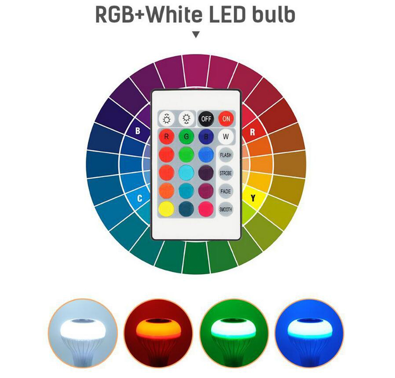 E27 Smart Light Bulb Led RGB with Wireless Bluetooth Speaker Bulb 2 in 1 white Lamp Light Music Player Dimmable and Remote Controller