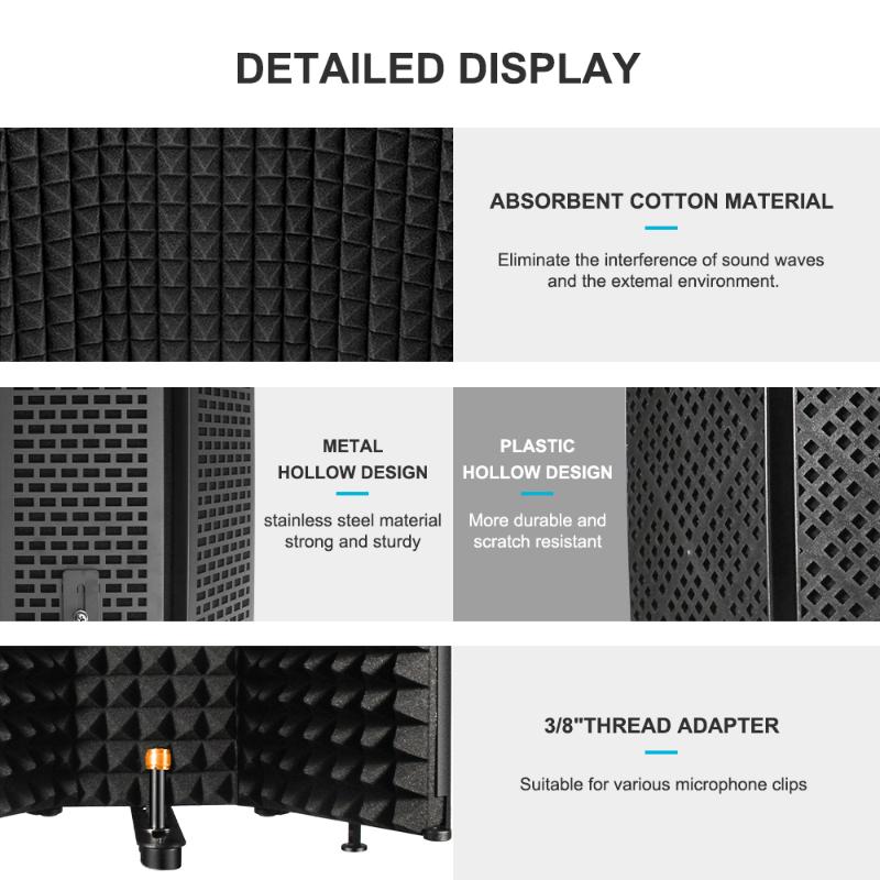 Microphones Microphone Isolation Shield 3 Panel With Stand Sound-proof Plate Acoustic Foams Foam For Studio Recording Bm800