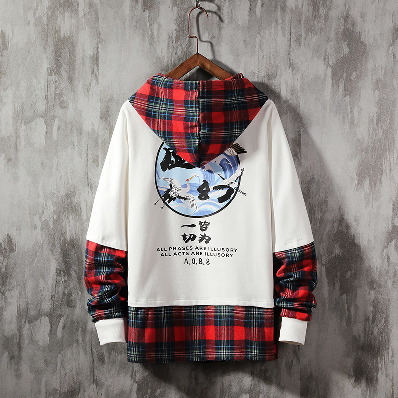 SingleRoad Oversized Mens Hoodies Men Anime Plaid Patchwork Sweatshirt Japanese Streetwear Harajuku Hoodie Men Sweatshirts 201127