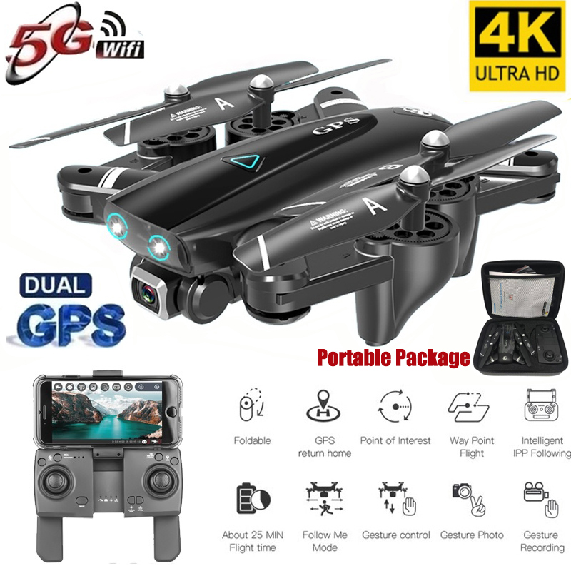 

S167 5G Drone GPS RC Quadcopter With 4K Camera WIFI FPV Foldable Off-Point Flying Gesture Photos Video Helicopter Toy, 2.4g 4k 3b bag