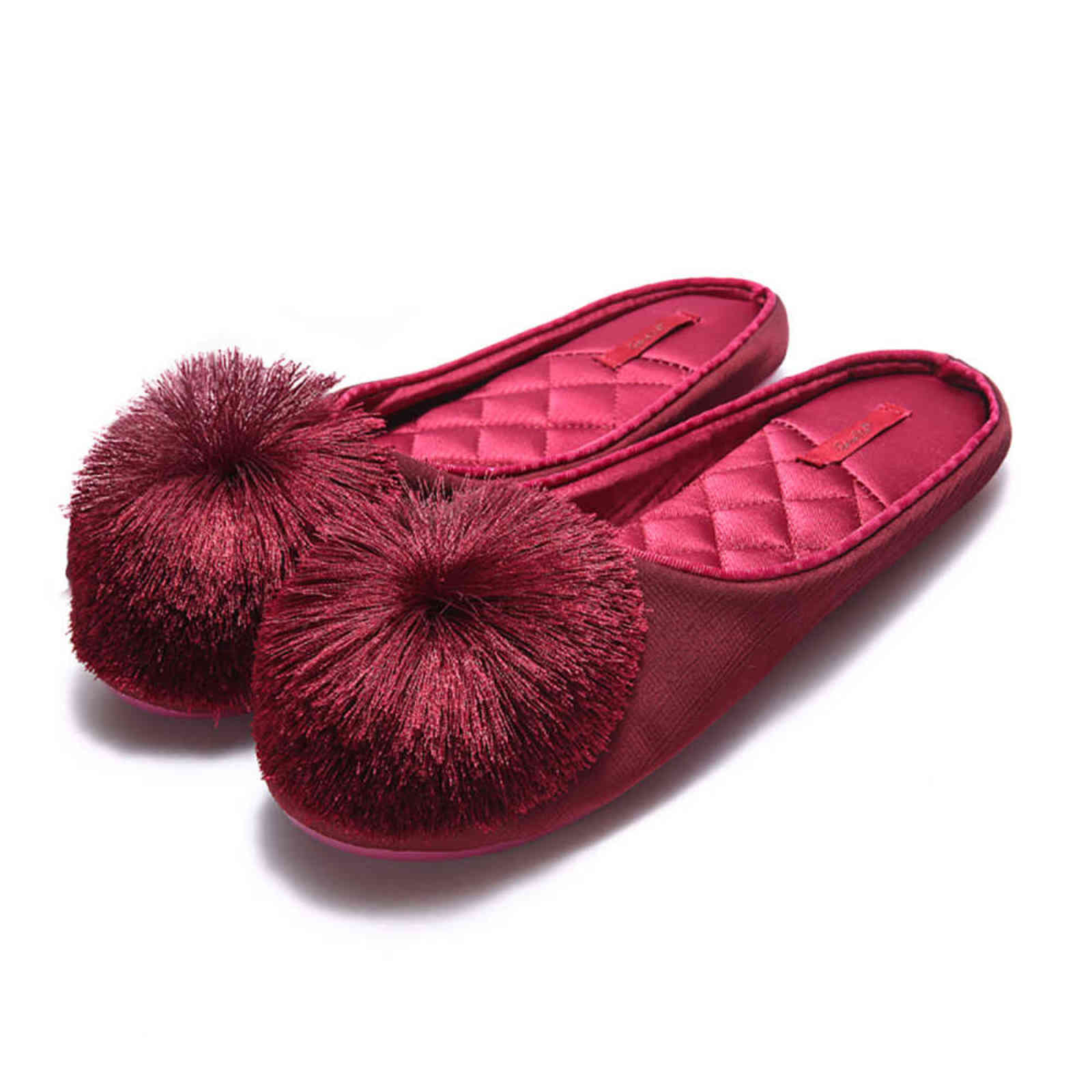 Women House Slippers Fur Slides Memory Foam Slip-on Comfort Tassel Pom-Pom Home Shoes Wedding Bedroom Non-slip Indoor Mules 211110