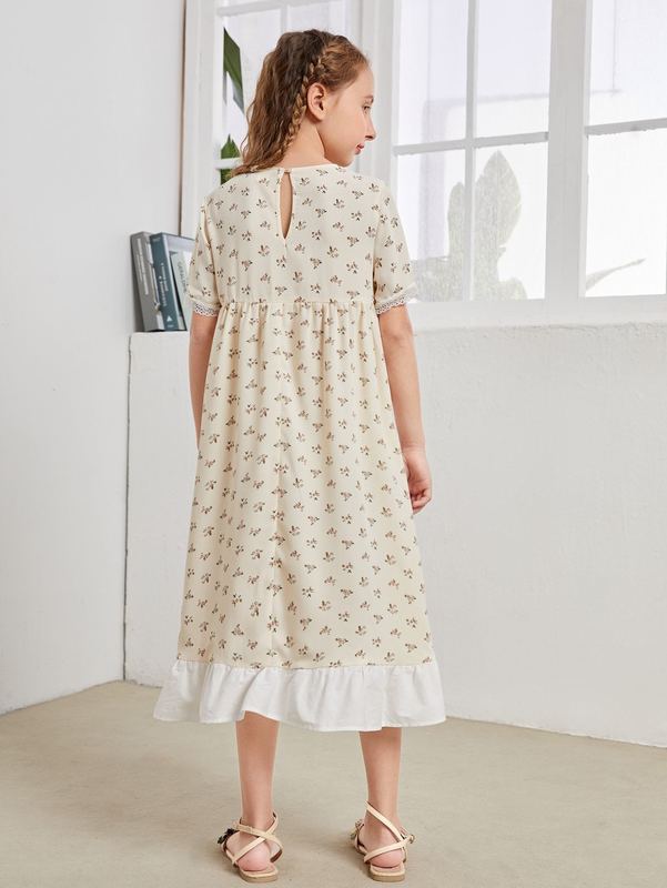 Girls Floral Ruffle Hem Dress SHE