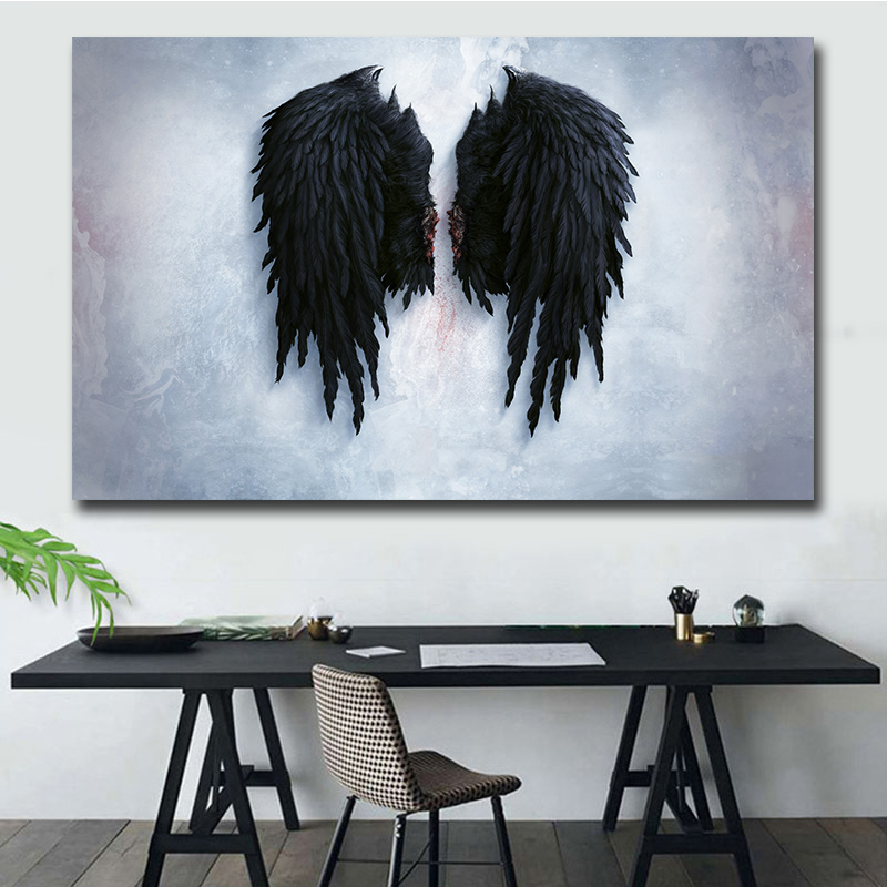 Black Angel Wings Canvas Painting Large Size Wall Picture Art Work Home Decoration Wall Poster Print Cuadros Decoracion