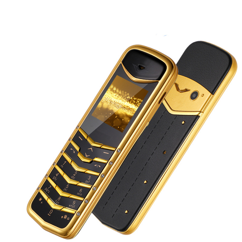 Unlocked Classical Design Signature 8800 Gold Mobile Phone Mini Metal Body Dual Sim Card GSM Quad Band MP3 Camera Cheap Cellphone Free Case