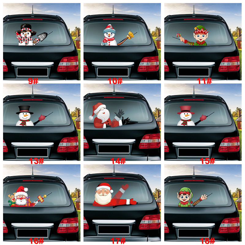 Series Magic Christmas Waving Santa Claus Elk Xmas Windshield Sticker Car Rear Windscreen Wiper Stickers VT1623 Free shipping