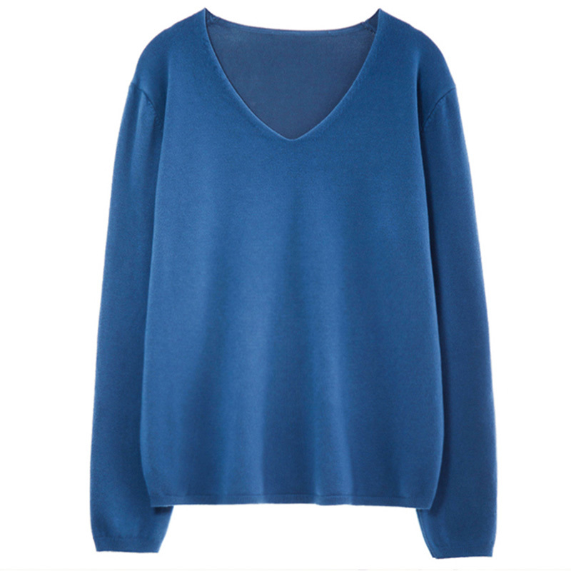 Womens Pullover Knit Spring Autumn Blouse Shirts V-neck Ladies Long Sleeve Casual Tops Pullovers Elastic Women Blouse 210225