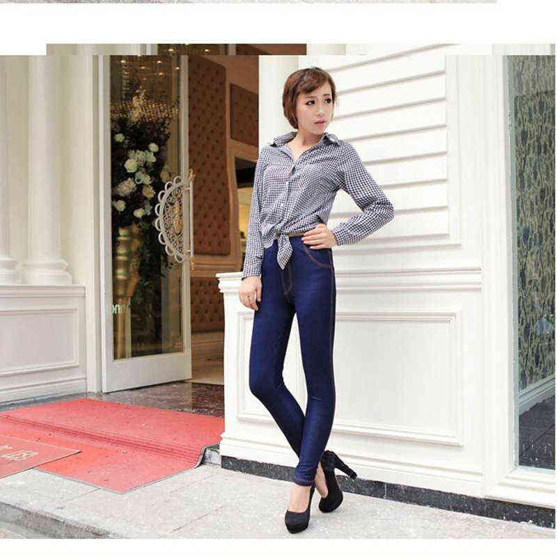 Winter Leggings Women Thicken Warm Jegging Jeans Large Size Women's pants Fleece Inside Faux Denim Trousers 5xl thermal 211204