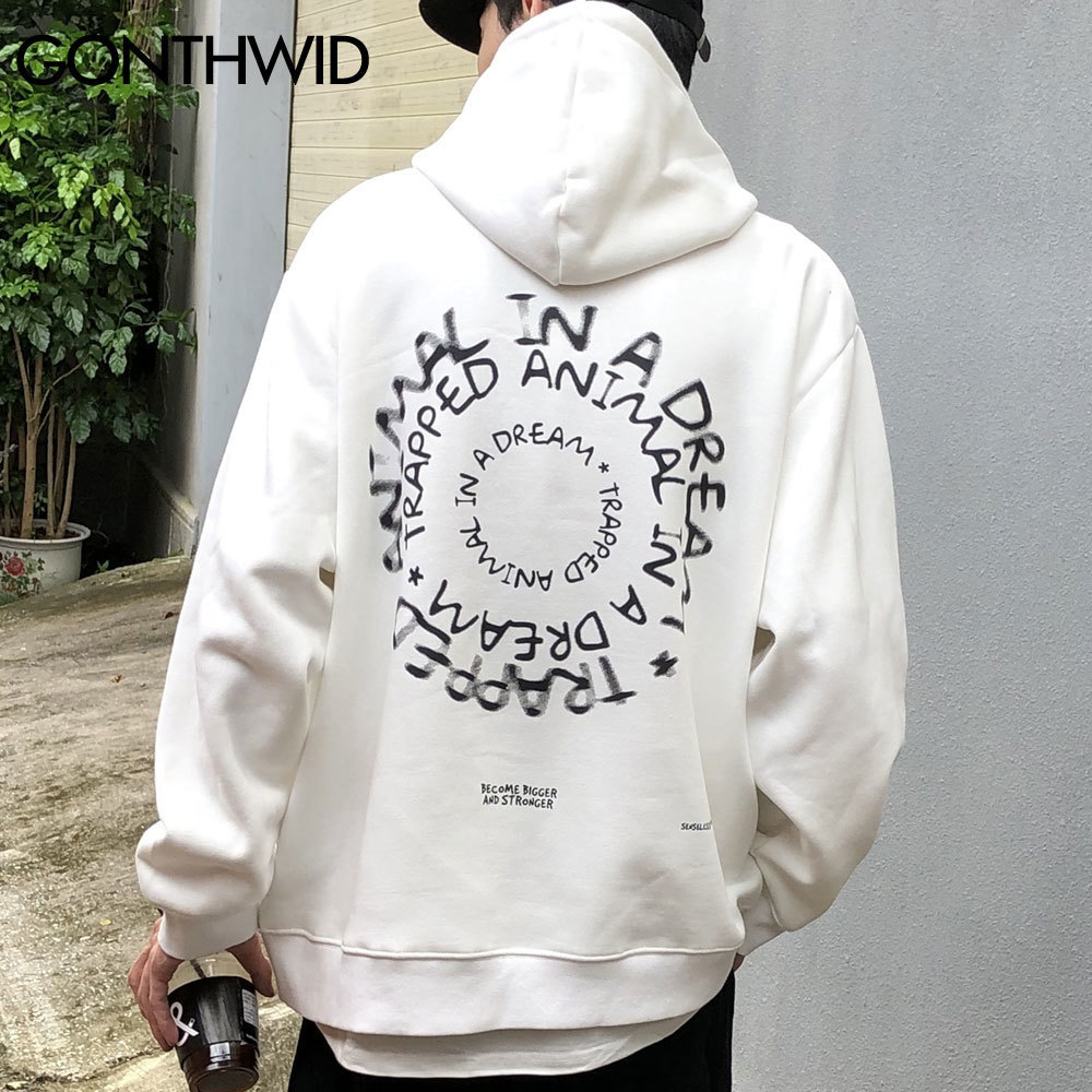GONTHWID Creative Trapped Animal Letters Print Hoodies Sweatshirts Streetwear Harajuku Mens Hip Hop Casual Pullover Tops 201103