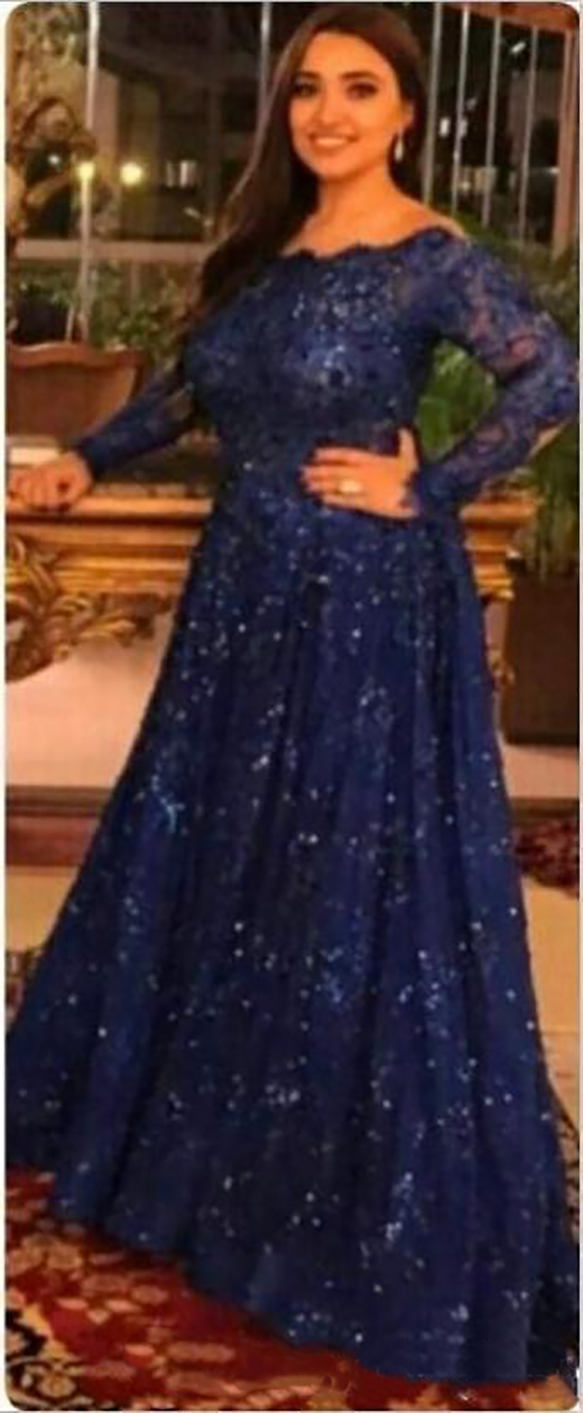 2021 New Arabic Abaya Long Sleeve Lace Muslim Evening Dress Capped Floor Length Prom Dress Navy Blue Custom Formal Evening Gowns Plus Size