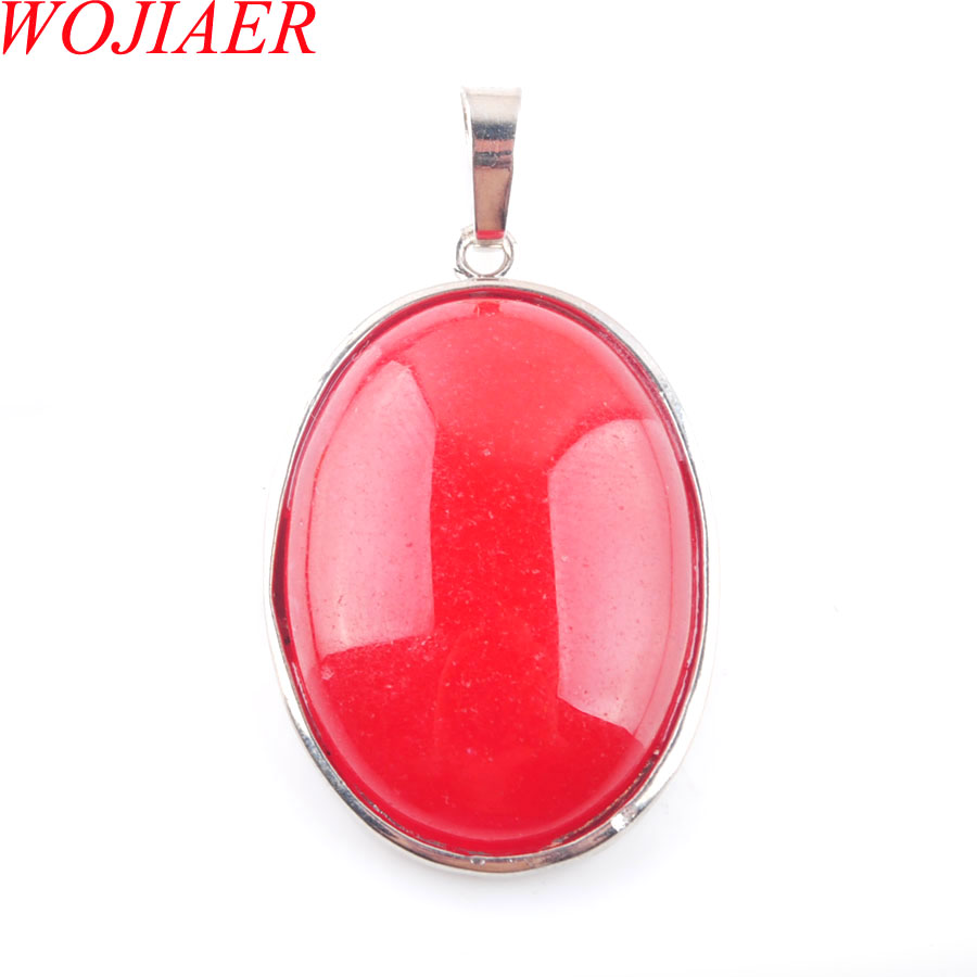 WOJIAER Natural Blue-veins stone Jade Gem Stone Pendant Oval Bead Silver Plated Healing Reiki Chakra for Necklace Jewelry BN377