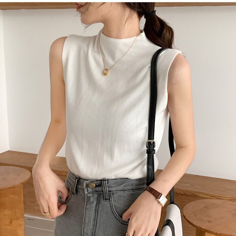 Sexy Knitted Top Summer Turtleneck Tank top Women camisole Blouse Sleeveless Slim Top Female sleveless t-shirt Vest Casual Camis 210308