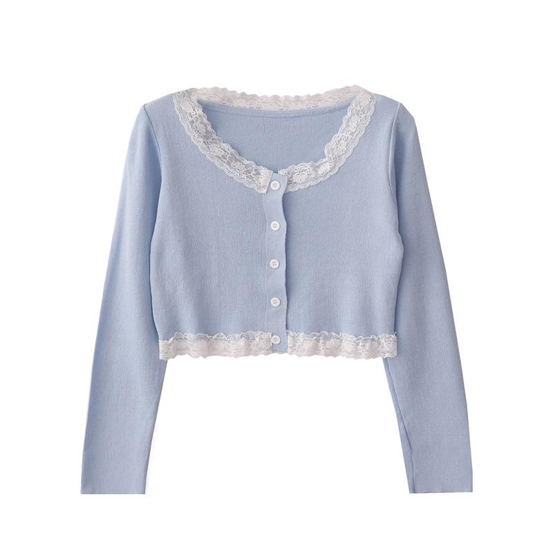 Women's Knits & Tees Sweet Short Knitted Cardigans Women Autumn 2021 Lace Trim Thin Long Sleeve Sweater Solid Single Breasted Kawaii Cardiga, Sky blue cardigans
Women's Knits & Tees Sweet Short Knitted Cardigans Women Autumn 2021 Lace Trim Thin Long Sleeve Sweater Solid Single Breasted Kawaii Cardiga, Sky blue cardigans