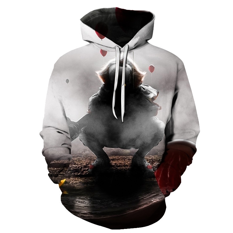 Horror Movie IT Clown 3D Print Hoodie Funny Pullover joker sweatshirt Hip Hop Sudadera hombre coat winter jacket men harajuku 201020