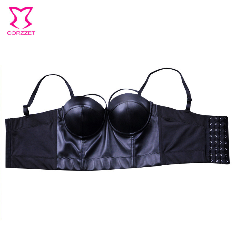 Corzzet Steampunk Women PU Leather Strap Push Up Bralet Vest Gothic Bustier Bra Plus Size 6XL Ladies Rock Punk Black Cropped Top 210308