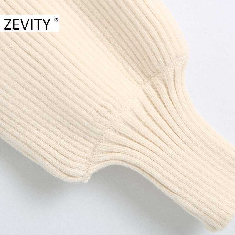 Zevity women fashion turtleneck collar lantern sleeve knitting sweater female long sleeve casual sweaters chic tops S398 210603