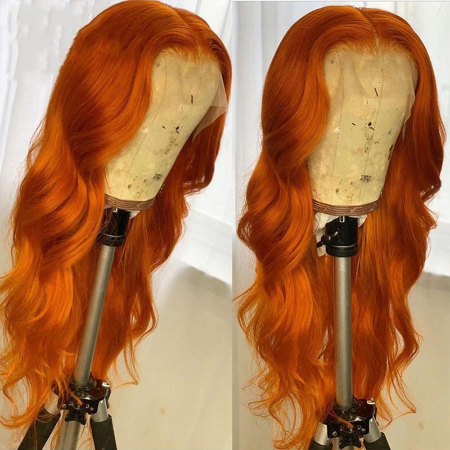 Free shipping Ginger Orange Body Wave Lace Front Human Hair Wig with BabyHair 13x4 Wavy Synthetic Wigs Bleached Knots For Women