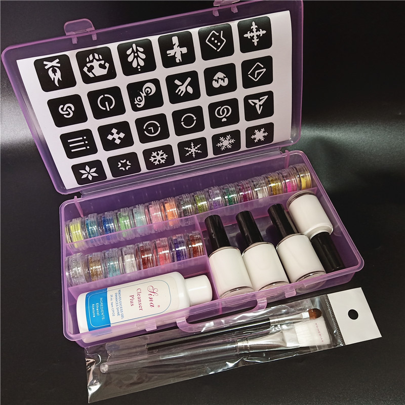 24 Color Powder Shimmer Glitter 4 Glues 2 Brushes 1 Stencils 1 Cleansing Water For Temporary Tattoo Body Kids Face DIY Nail ArtS
24 Color Powder Shimmer Glitter 4 Glues 2 Brushes 1 Stencils 1 Cleansing Water For Temporary Tattoo Body Kids Face DIY Nail ArtS