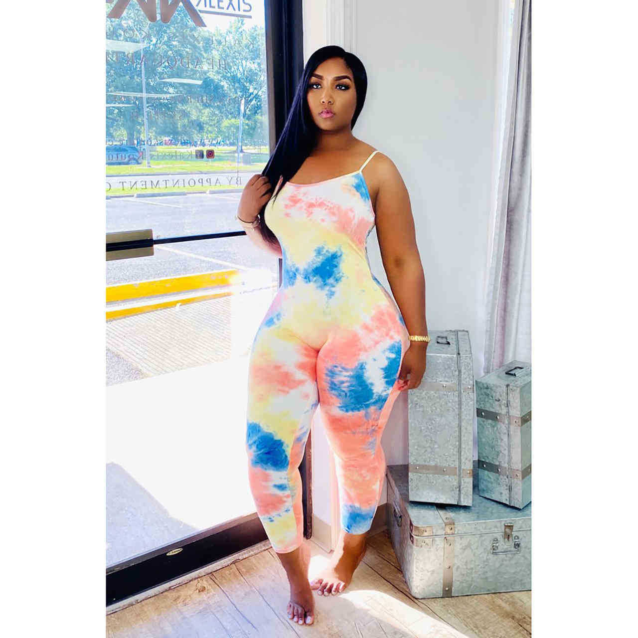 Women Jumpsuits Tie Dyed pants Desinger Gradient Vest Summer Plus Size 3XL Rompers Sleeveless Skinny Bodysuits Casual Leggings