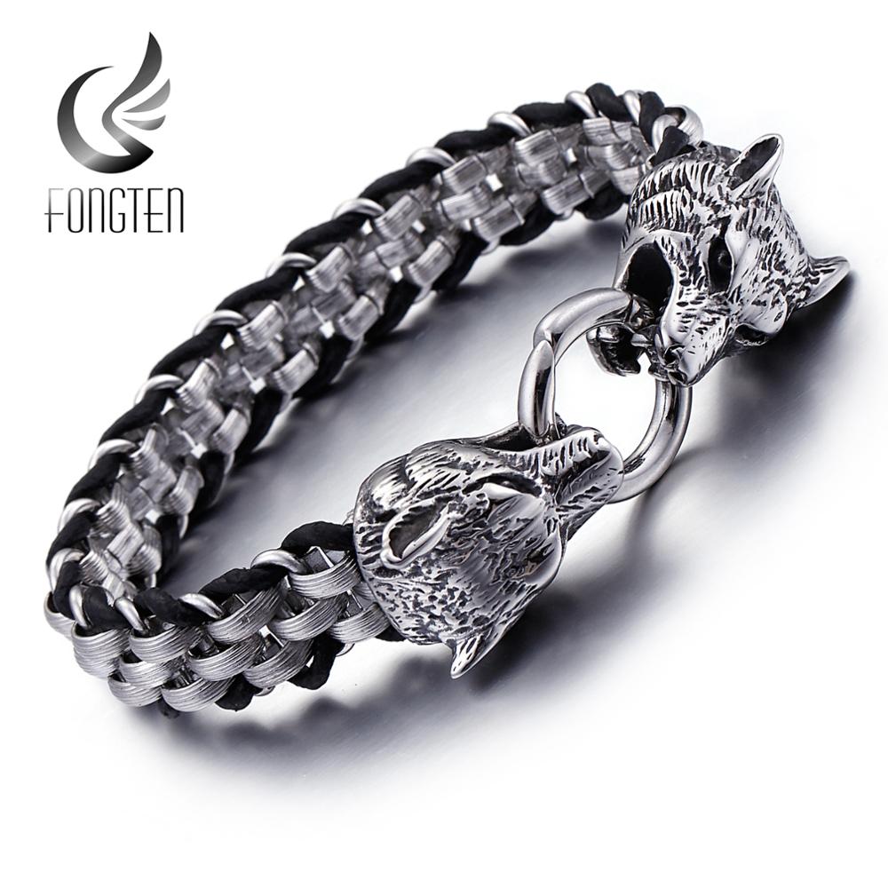 Fongten Vintage Wolf Bracelet Stainless Steel Cowhide Leather Men Fashion Bangle Bracelet Mens Bangle Male Accessoires Jewelry
Fongten Vintage Wolf Bracelet Stainless Steel Cowhide Leather Men Fashion Bangle Bracelet Mens Bangle Male Accessoires Jewelry