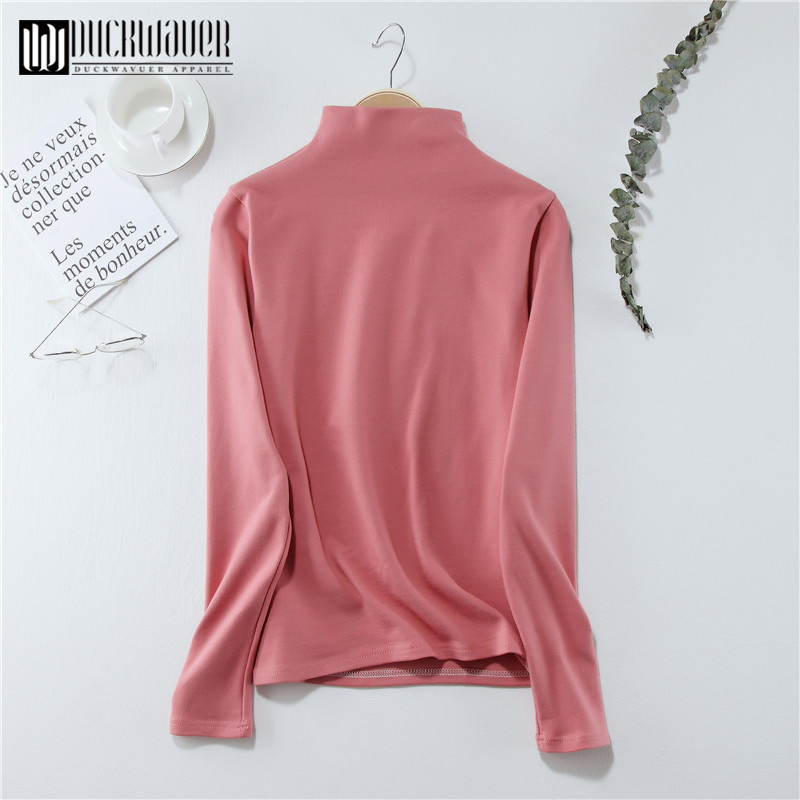 Duckwaver Autumn Women Causal Solid Loose T Shirt Long Sleeve kitted Turtleneck T-Shirts Lady Girls Basic Tee T Shirts Tops 210310