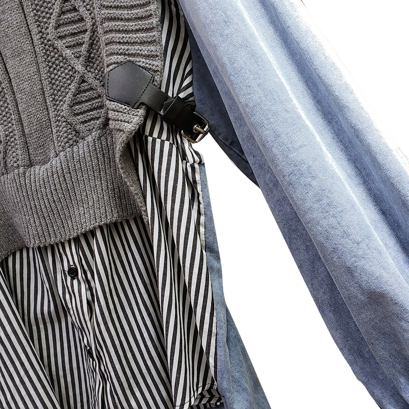 GALCAUR Patchwork Striped Shirt For Women O Neck Long Sleeve Hit Color Oversized Loose High Street Blouses Female Clothing 210308