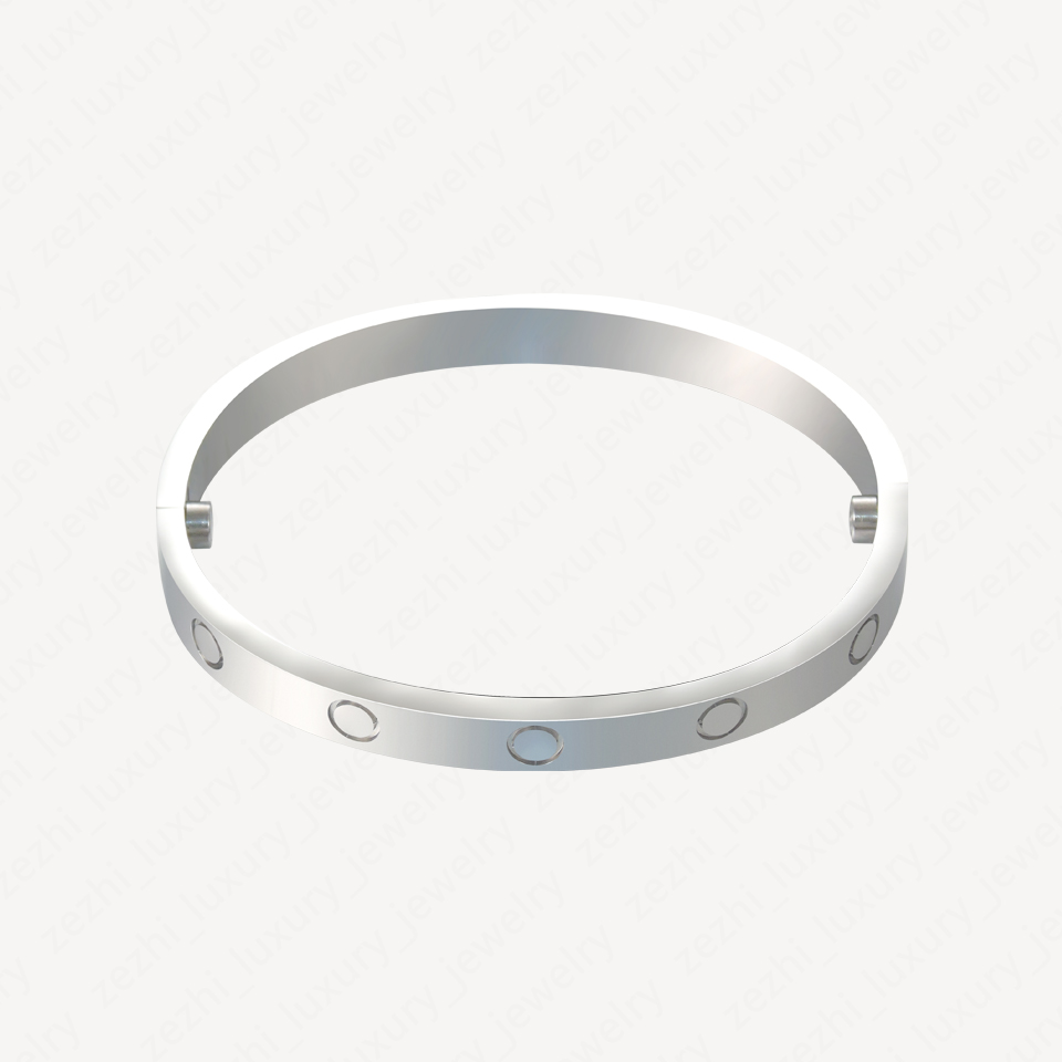 Men 18k White Gold Plated Bracelet Screw Bangle Womens Man Love Bangles Wedding Lovers Party Gift Stainless Steel Accessories With Jewelry Pouche
