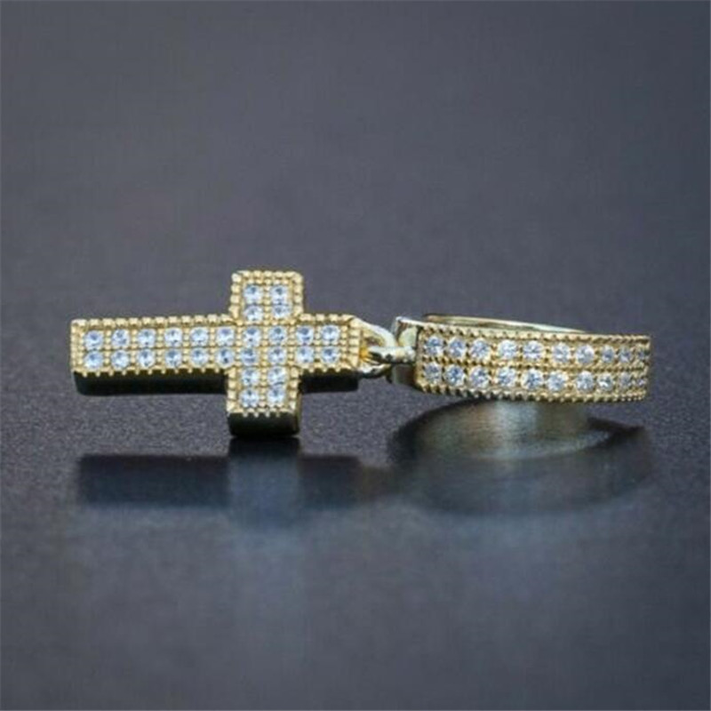 Hip Hop Cross Dangle Earrings: Vintage Sterg Sier & Gold Fill Pave White Sapphire CZ Dia Gemstone Bridal Wedding Drop Earrings for Women, 2024