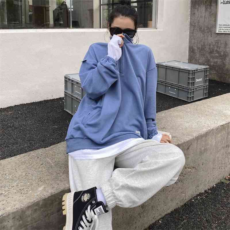 2021 new high collar coat women's loose zipper top BF style pocket design ins fashion sweater, Black
2021 new high collar coat women's loose zipper top BF style pocket design ins fashion sweater, Black