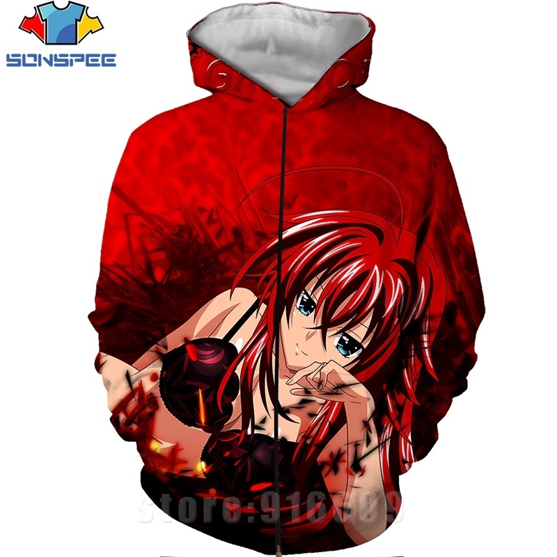 High School DD Zipper 3D Print Rias Gremory Anime Sweatshirt Jacket Harajuku Cartoon Hoodies Kawaii Sexy Girl Shirt Zip hoodie 201020