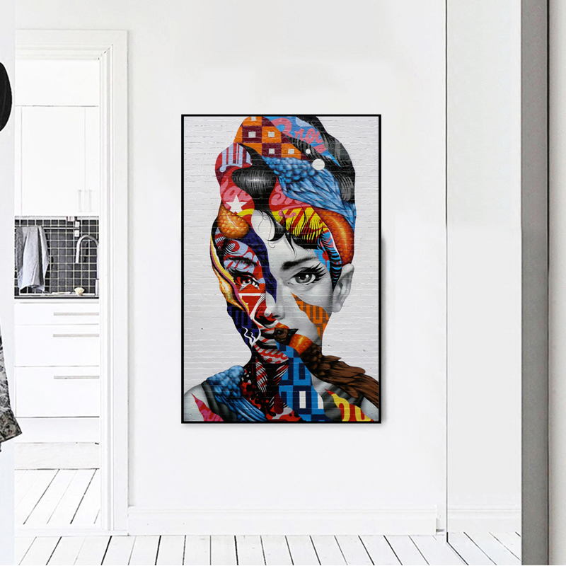 Graffiti Art Audrey Hepburn Canvas Painting Wall Pictures For Living Room Canvas Print Modern Decorative Canvas Art