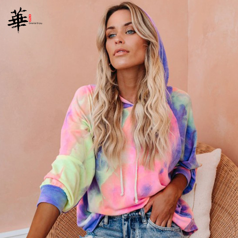 Rainbow Leopard Hoodies Women Sweatshirt Tie Dye Hoodie Female Spring Autumn Solid Colour Hoodies Casual Sweatshirts Hoddies Top 201211