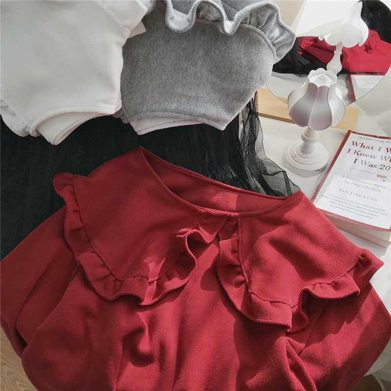 Sweet Peter Pan Collar Medium-long Sweatshirt Causal Long Sleeve Women Hoodies Spring Korean Top Jumper 6E755 210603