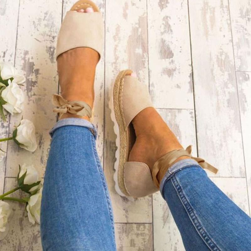 Sandals Thick Bottom Women Grass Woven Fish Mouth Ankle Strap Beach Shoes Summer Outdoor Rope Women's Slippers