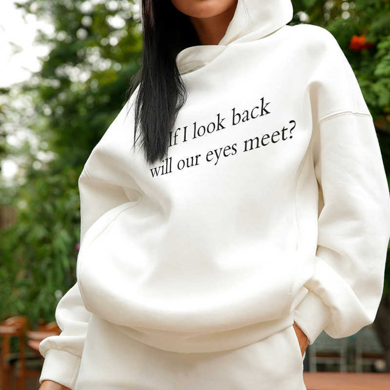 Letter Print Women's Set Oversize Fleece Two Piece Set Tracksuit Winter Female Hooded Long Sleeve Hoodie Pants Sportwear Suit 210709