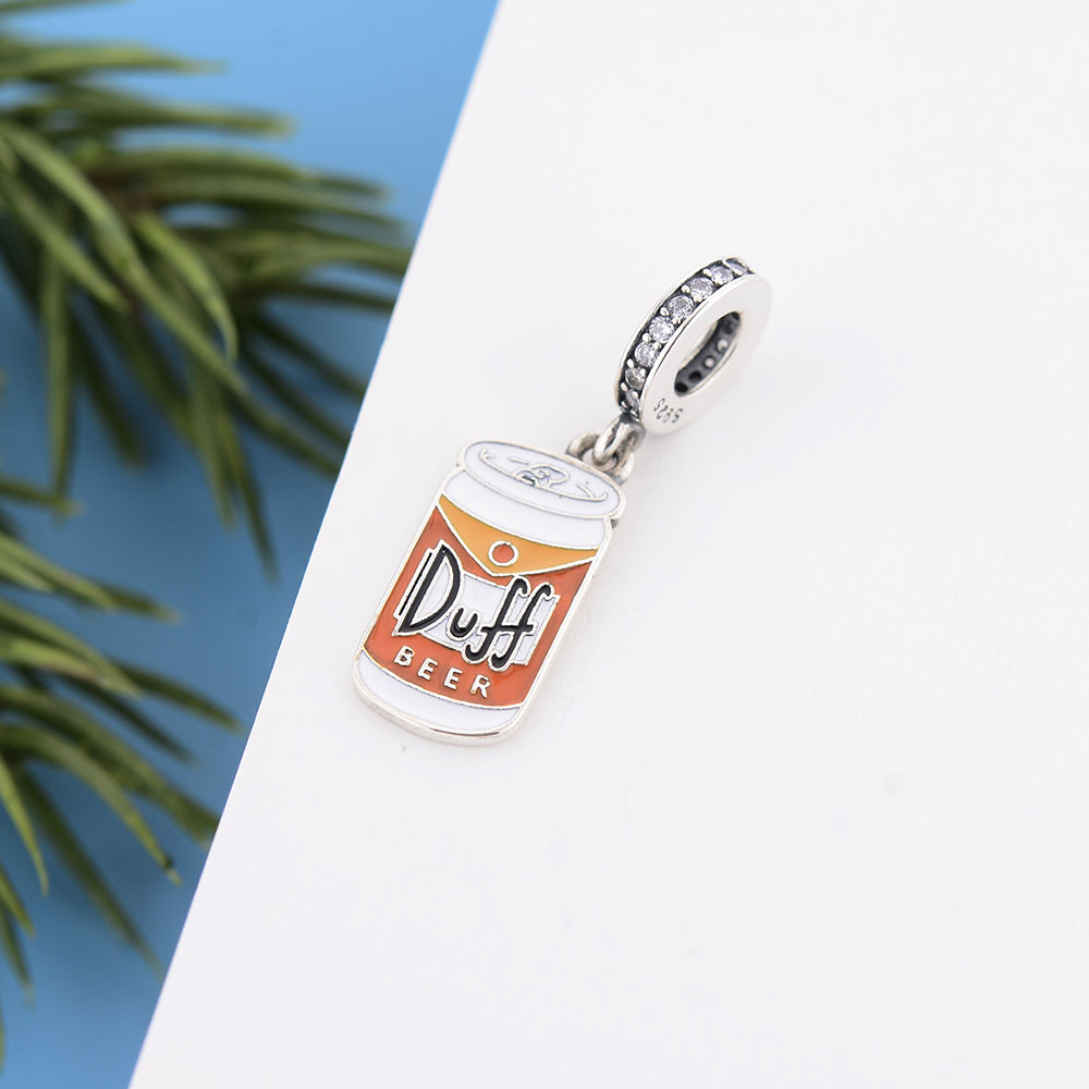 925 Sterling Silver Orange Duff Beer Can Dangle Charm Beads Fit Original PAN Bracelet Necklace For Women Making Pendant Jewelry DIY