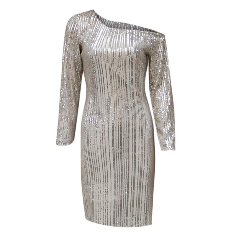 Vestidos Elegant Party Night Club Evening Dinner Bodycon Dresses For Women Sexy Long Sleeve Solid Sequin Ladies Dress