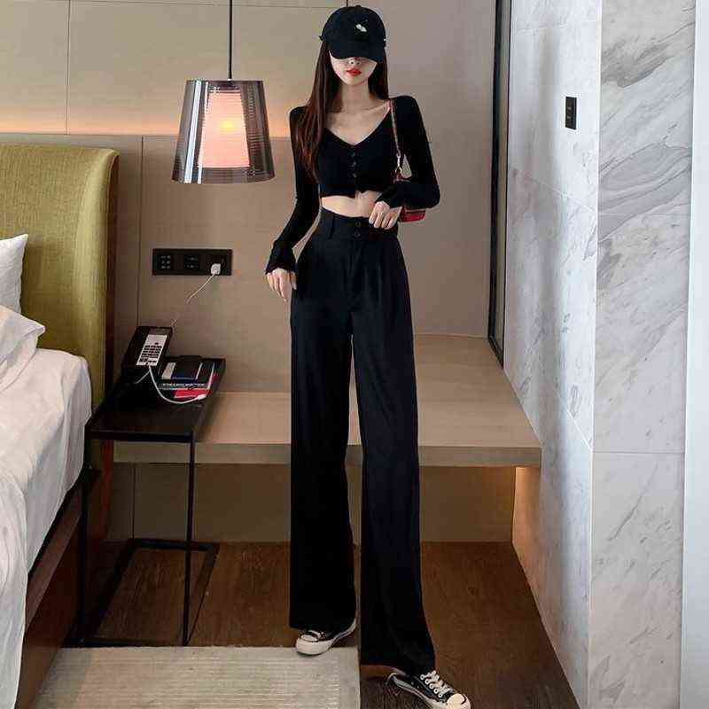 Women Casual Pants Loose Style Straight Suit High Waist Chic Office Ladies Trousers Streetwear Female 211115