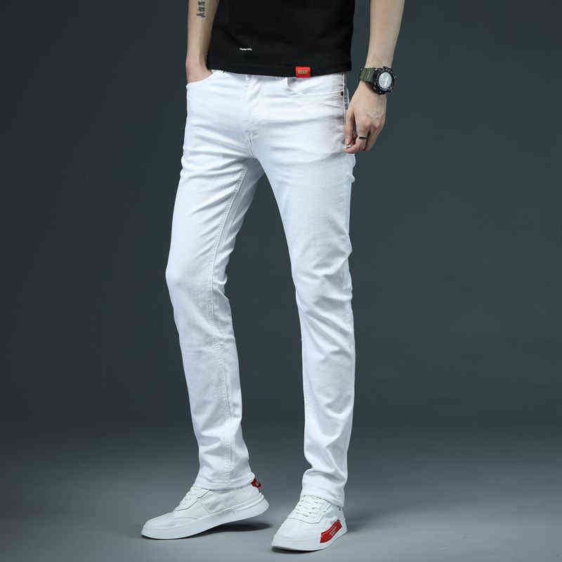 Skinny Jeans Men Solid White s Stretch Casual Fashioins Denim Pants Yong Boy Students Trousers Size 38 211111