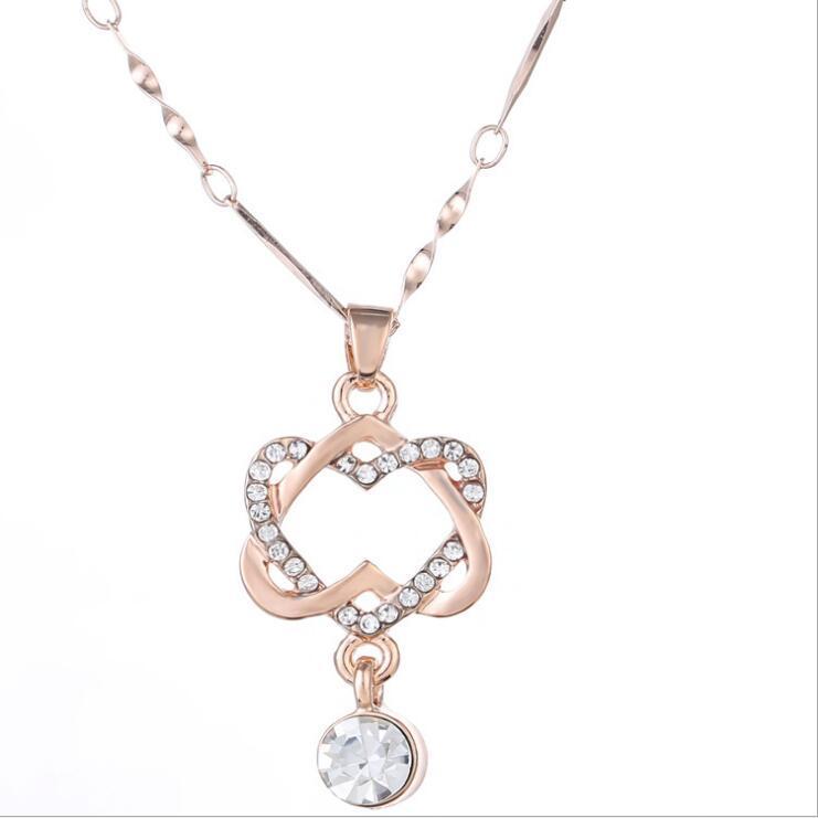 Fashion Korean platinum Heart Necklace double heart winding heart to pendant clavicle chain jewelry