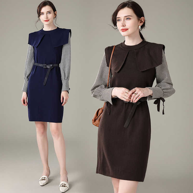 Elegant Women Patchwork Knitted Dress Female Autumn Winter Dress Slim Long Sleeve Office Lady Casual Dresses Vestidos With Belt 210525, Navy blue
Elegant Women Patchwork Knitted Dress Female Autumn Winter Dress Slim Long Sleeve Office Lady Casual Dresses Vestidos With Belt 210525, Navy blue