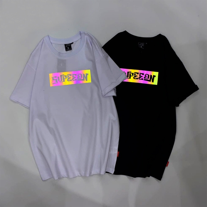 self made summer gradual reflection laser letter printing short sleeve men's and women's fashion brand size, White;black
self made summer gradual reflection laser letter printing short sleeve men's and women's fashion brand size, White;black