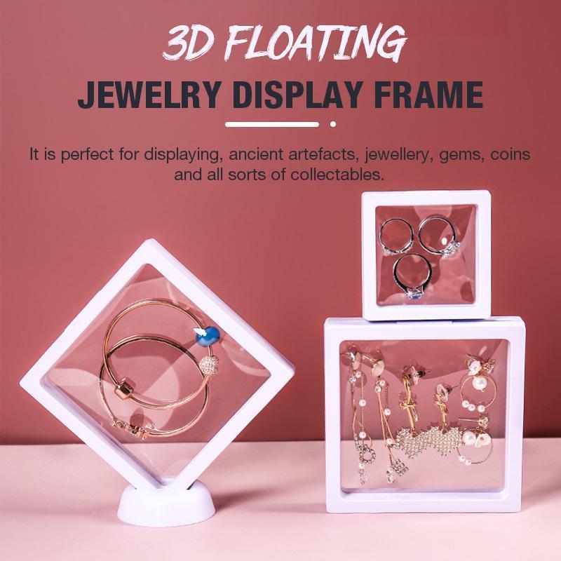 Gift Wrap 3D Floating Jewelry Display Frame Holder Box Case With Base Stand Necklace Bracelet Display Home Decorations