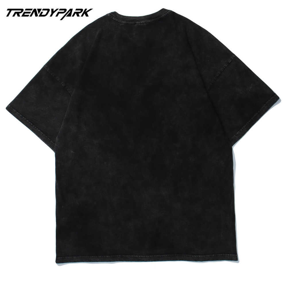 Men's Oversized T Shirt Hip Hop Breaking Chains Print Washed Tshirt Summer Short Sleeve Streetwear Cotton Casual T-Shirt 210601