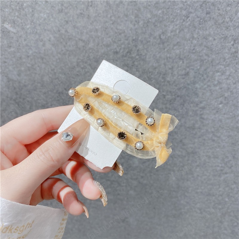 Girls Hair Accessories Hairclips Bb Clip Kids Barrettes Clips Childrens Lace Diamond Pearl Fabric Hairpins