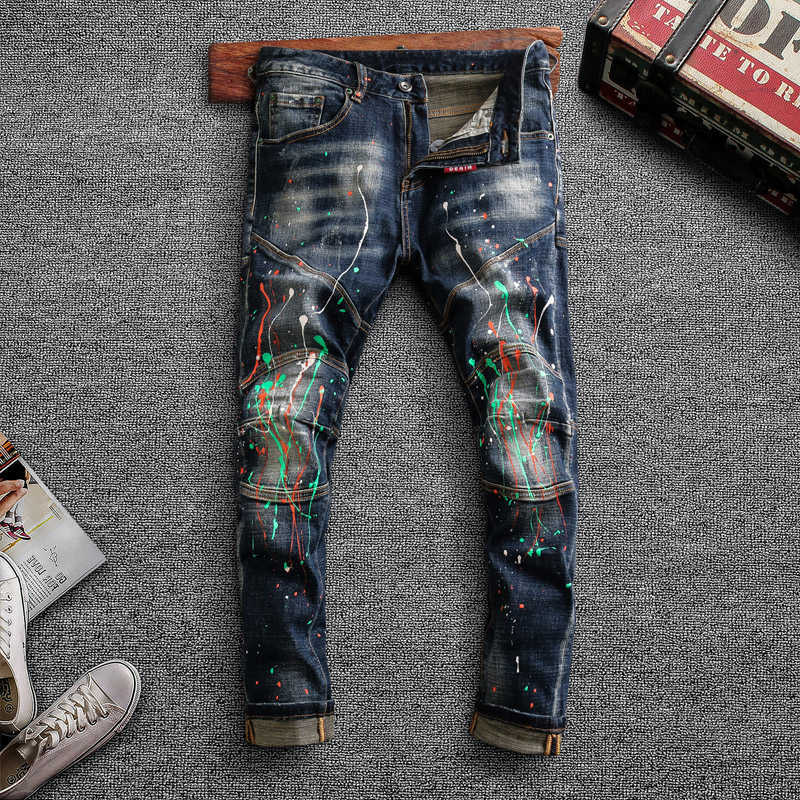 American Streetwear Fashion Men Jeans Elastic Slim Fit Retro Dark Blue Painted Designer Denim Trousers High Quality Biker Pants
American Streetwear Fashion Men Jeans Elastic Slim Fit Retro Dark Blue Painted Designer Denim Trousers High Quality Biker Pants